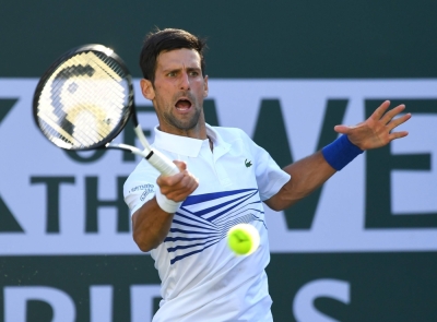 Novak Djokovic hits a forehand during the BNP Paribas Open in March 2019, the last time the world No. 1 competed at the tournament, better known as Indian Wells.  