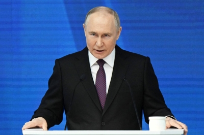Russian President Vladimir Putin delivers his annual state of the nation address in Moscow on Thursday.