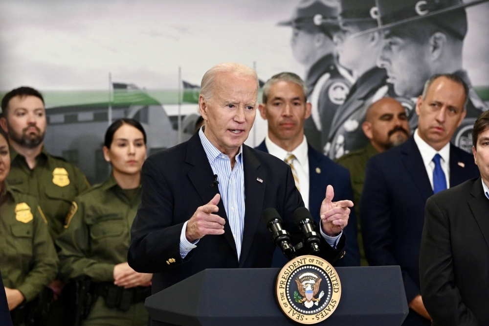 U.S. President Joe Biden discusses his administrationﾕs immigration and border security policies at a Border Patrol station in Brownsville, Texas, on Thursday.