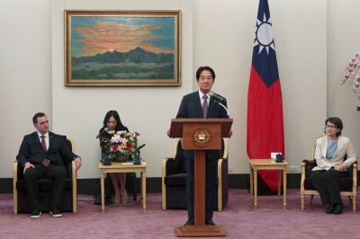 Taiwan President-elect Lai Ching-te speaks at a meeting at the presidential palace in Taipei on Feb. 22.