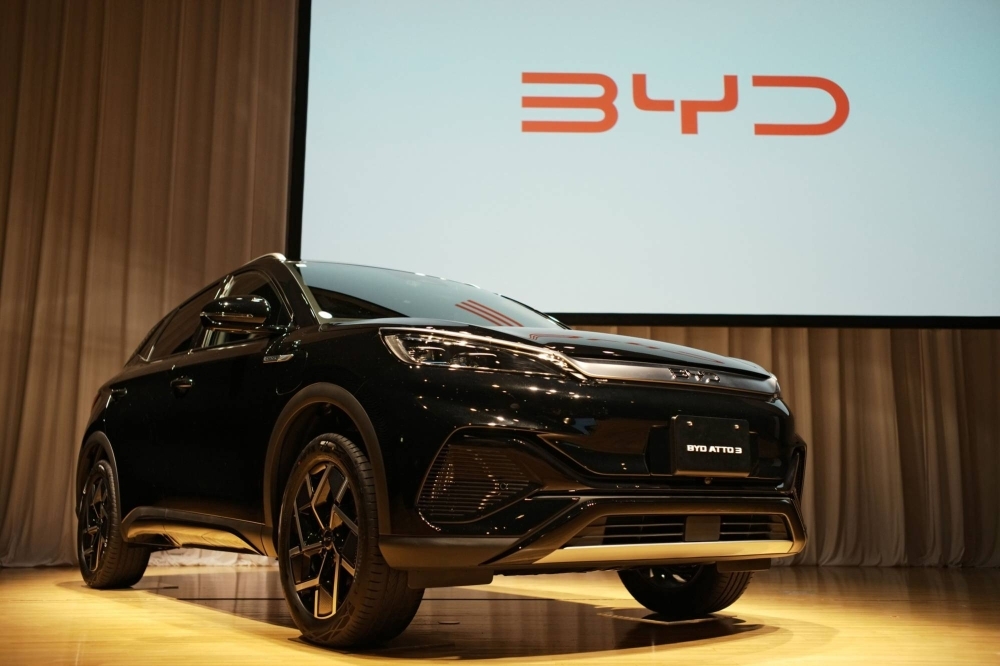 The revamped BYD Atto 3 in Tokyo. A perceived resistance in Japan to battery EVs and foreign brands is seen as a major barrier for BYD.