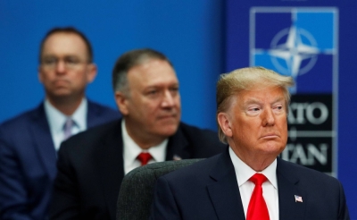 Then-U.S. President Donald Trump attends the NATO summit in Watford, England, in December 2019.  
