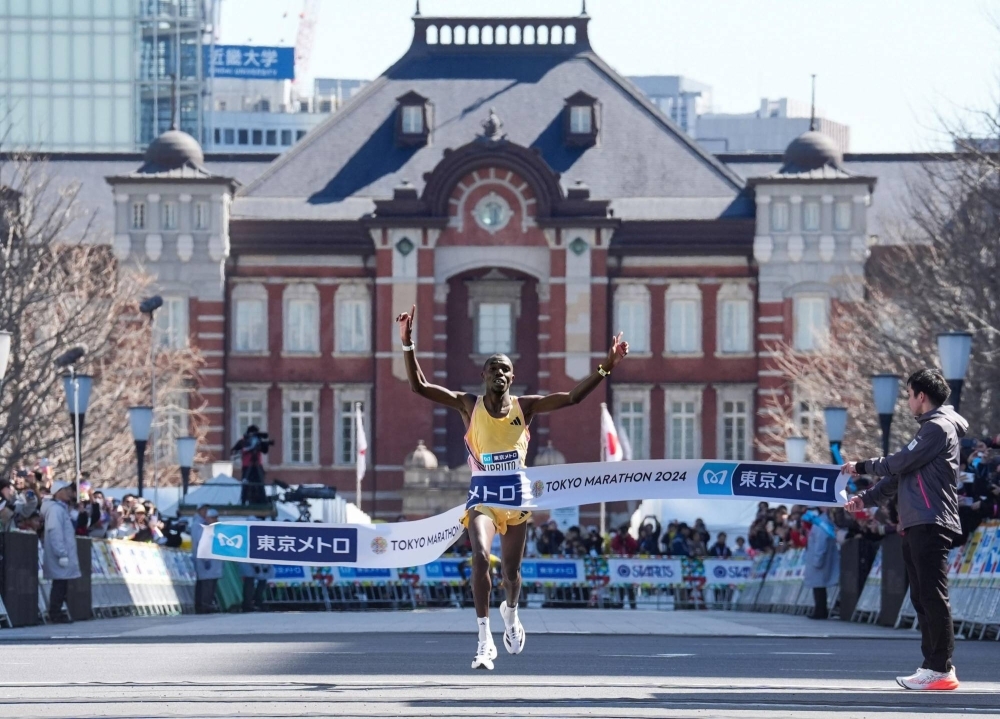 Benson Kipruto of Kenya wins the men's Tokyo Marathon on Saturday.