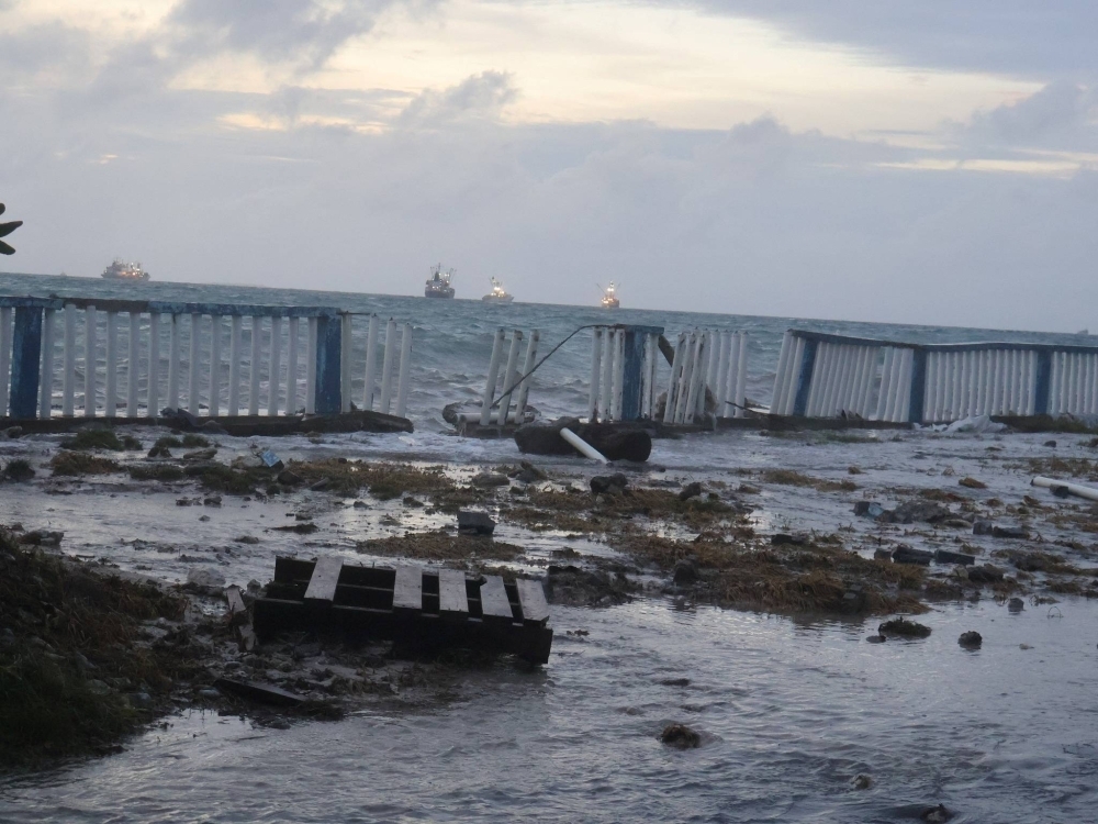 Debris following high tides, in Funafuti in February. 