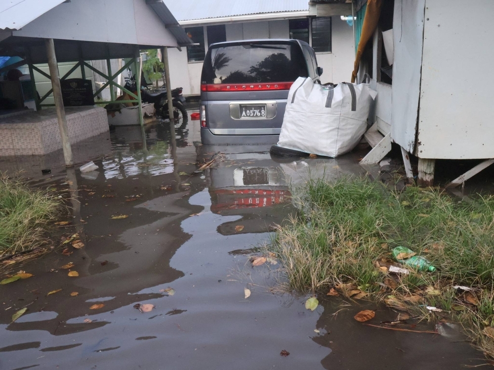 A flooded entrance to a house after high tides in Funafuti in February.