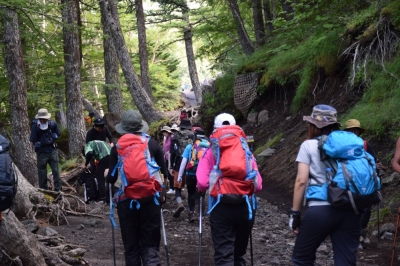 Hikers on Mount Fuji's Yoshida trail in Yamanashi Prefecture on Sept. 1, 2023