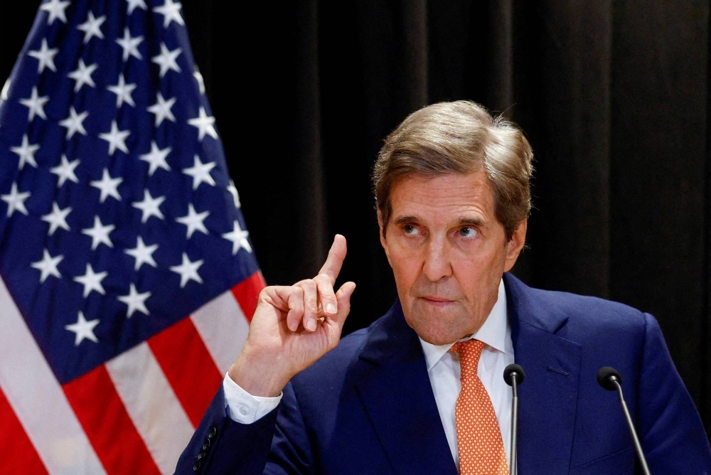 John Kerry, the U.S. special envoy on climate issues, gestures as he attends a news conference in Beijing in July 2023.