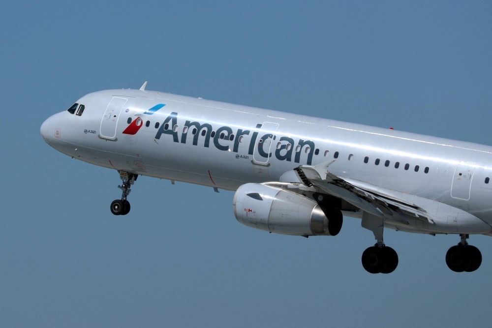 An American Airlines Airbus A321 plane taking off from Los Angeles International Airport