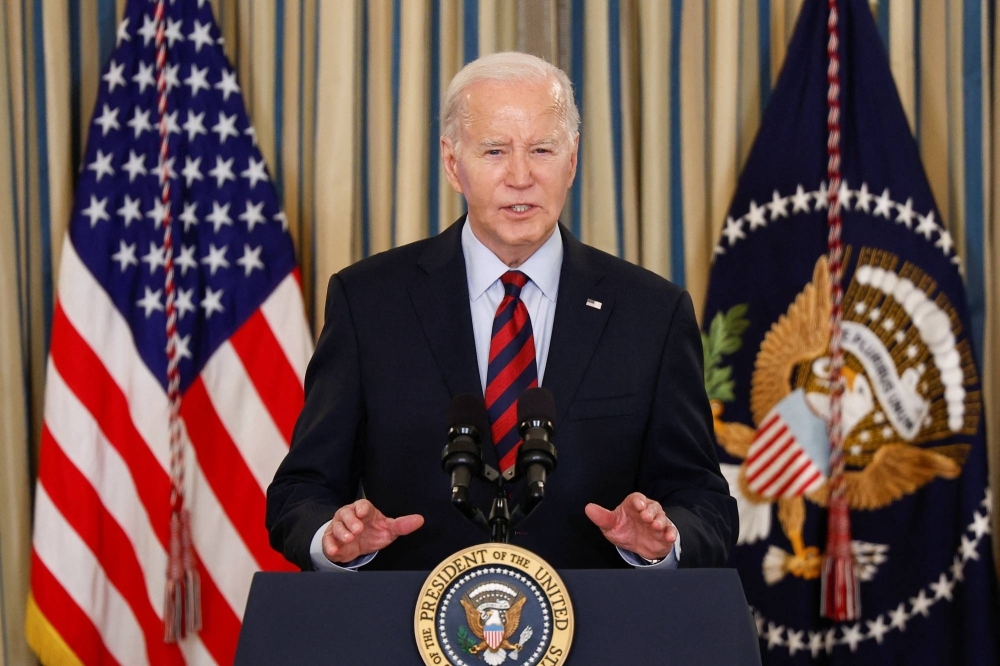 U.S. President Joe Biden delivers remarks before a meeting at the White House on Tuesday.