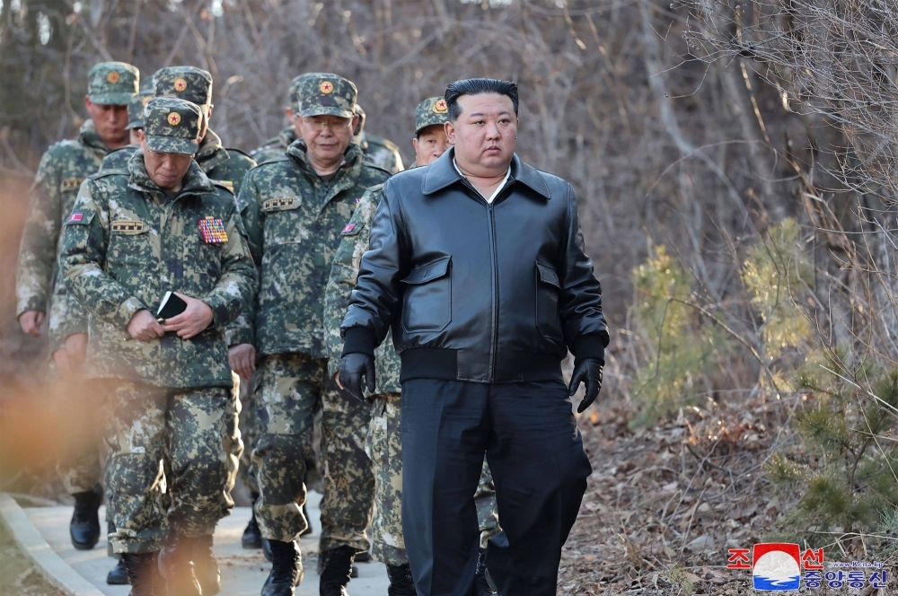 North Korean leader Kim Jong Un inspects a major operational training base at an undisclosed location in North Korea on Wednesday.