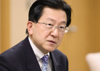 Iwate Gov. Takuya Tasso speaks during an interview in February in the city of Morioka.