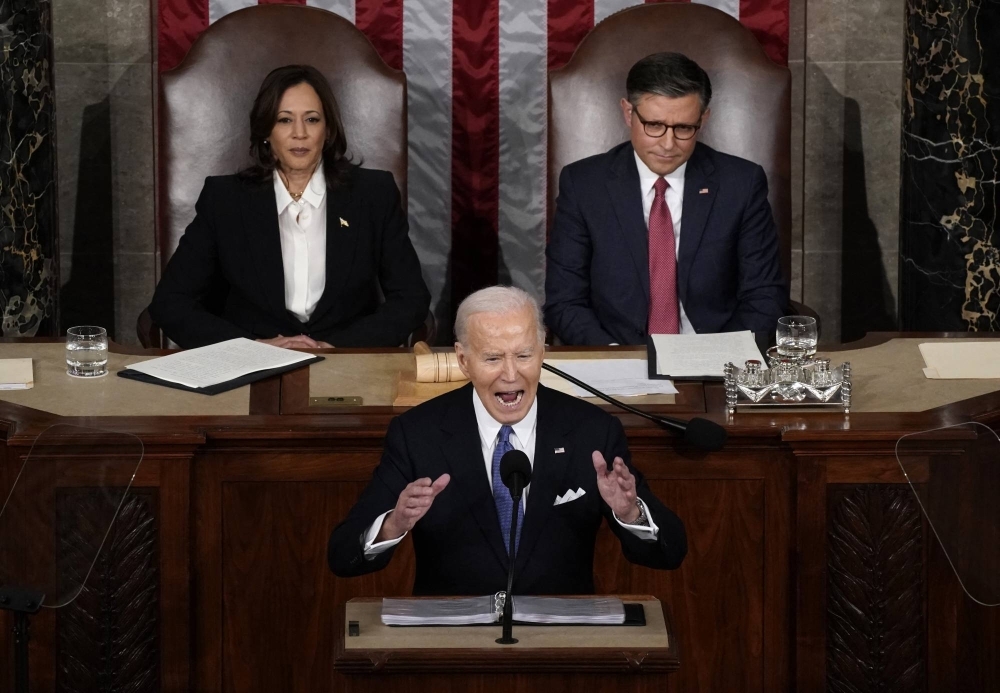 U.S. President Joe Biden delivers the State of the Union address at the U.S. Capitol in Washington on Thursday.