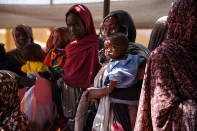 Women and babies at the Zamzam displacement camp, close to El Fasher in North Darfur, Sudan, in January.