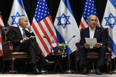 U.S. President Joe Biden and Israeli Prime Minister Benjamin Netanyahu in Tel Aviv in October