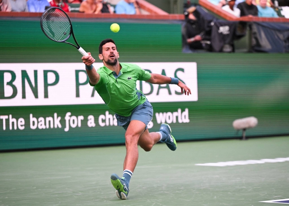 Novak Djokovic stretches for a return during his second-round match against Aleksandar Vukic at Indians Wells on Saturday. 