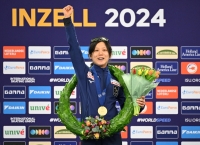 Miho Takagi celebrates during the women's sprint medal ceremony at the ISU World Speedskating All-round & Sprint Championships | REUTERS
