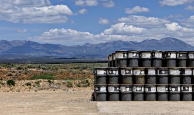 Barrels stored at the Energy Fuels White Mesa Mill uranium production facility in Utah