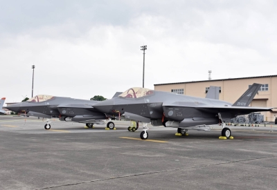 Air Self-Defense Force F-35 stealth fighters are displayed at the U.S. military's Yokota Air Base in Tokyo.