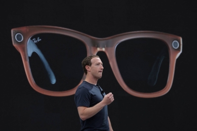Meta CEO Mark Zuckerberg, whose company launched a pair of smart glasses, on stage at the company's headquarters in Menlo Park, California, in September.