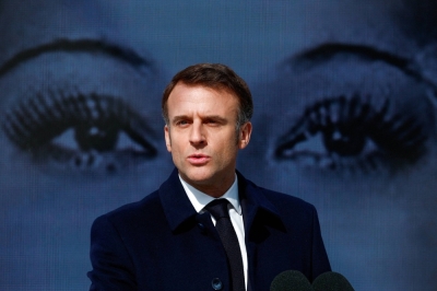 French President Emmanuel Macron on International Women's Day in Paris on March 8