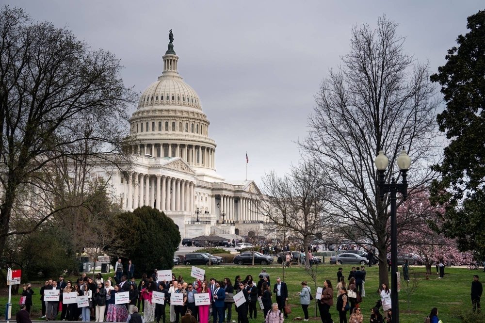 Supporters of TikTok gather outside the U.S. Capitol in Washington on Wednesday. 