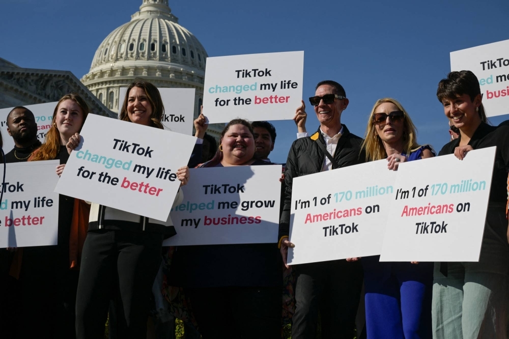 TikTok creators gather before a news conference to voice their opposition to a pending crackdown legislation on TikTok in the House of Representatives, on Capitol Hill in Washington, on Tuesday.