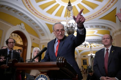 U.S. Senate Majority Leader Chuck Schumer speaks during a news conference in Washington on Tuesday.