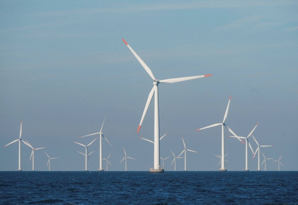 An offshore wind farm near Nysted, Denmark. Japan aims to become a major offshore wind power producer, with the government targeting projects totaling 10 gigawatts (GW) by 2030. 