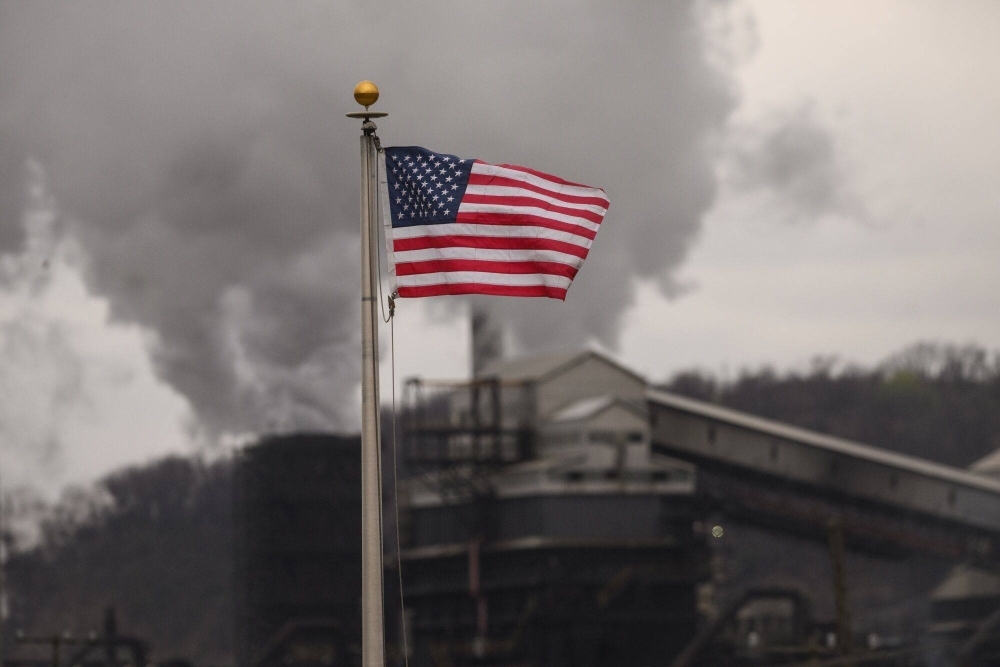 A U.S. flag flies near the United States Steel Clairton Coke Works facility in Clairton, Pennsylvania, on Friday.