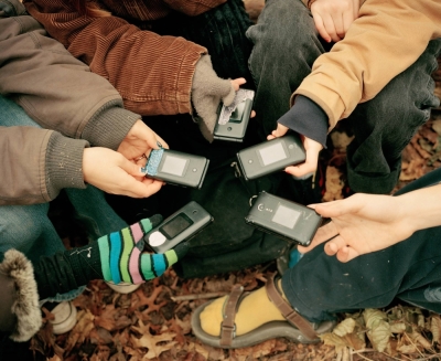 A group of high schoolers promoting self-liberation from social media and technology meets in New York in December 2022. Young people around the world are switching their smartphones for “dumbphones.”