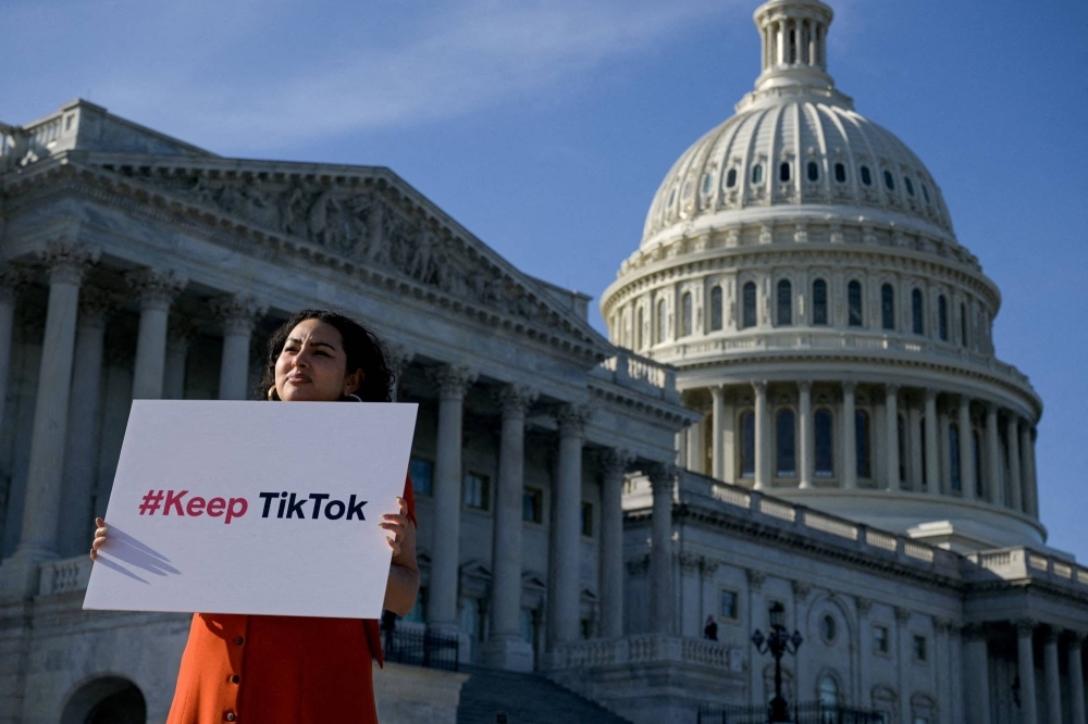 Giovanna Gonzalez of Chicago demonstrates outside the U.S. Capitol following a press conference by TikTok creators to voice their opposition to the "Protecting Americans from Foreign Adversary Controlled Applications Act," pending crackdown legislation on TikTok in the House of Representatives, on Capitol Hill in Washington on March 12.