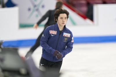 Shoma Uno warms up before his practice session ahead of the World Figure Skating Championships in Montreal on Monday.
