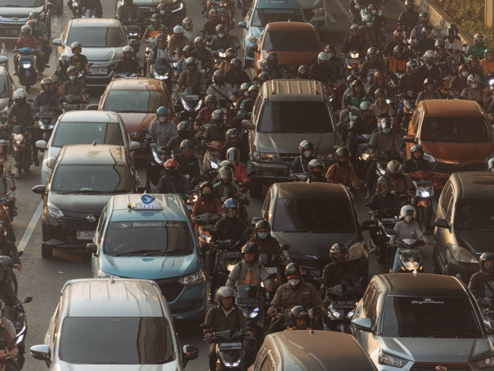 Heavy traffic during morning commuting hours in Jakarta Heavy traffic during morning commuting hours in Jakarta