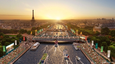 An illustration of the planned Paris Games opening ceremony on the River Seine