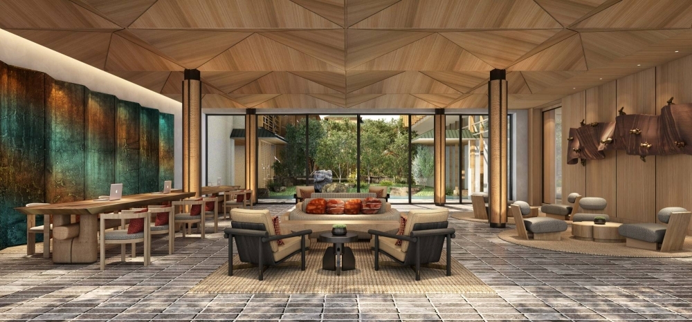 An illustration of the lobby at Six Senses Kyoto, which is set to open in April. The Thailand-based brand will offer a “wellness-focused destination” of the kind that high-end millennial and Gen Z travelers are looking for.
