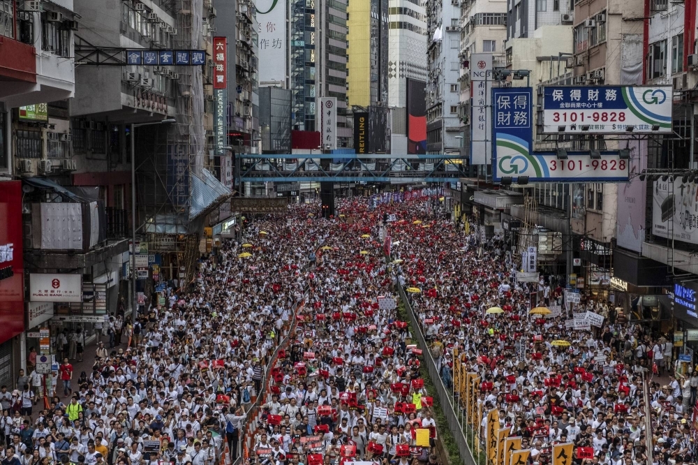 A protest against the extradition law in Hong Kong in June 2019