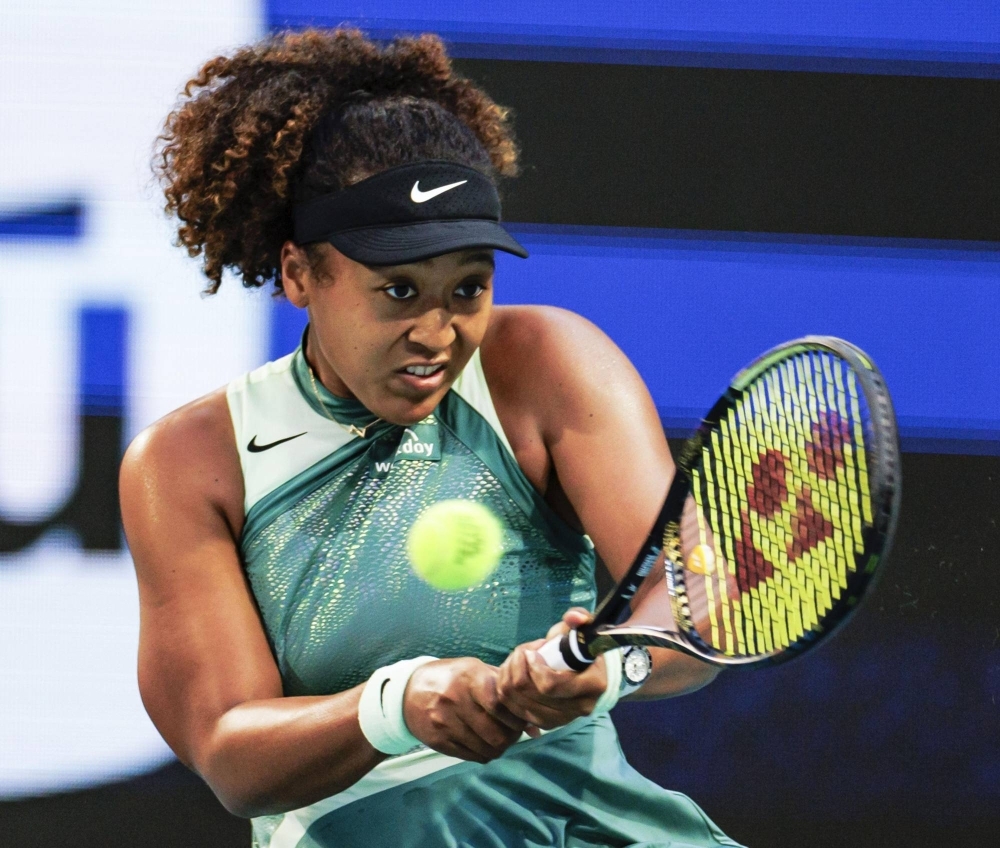 Naomi Osaka hits a backhand during her first round match at the Miami Open last week. Osaka continued her comeback with a big win over Elina Svitolina on Saturday. 