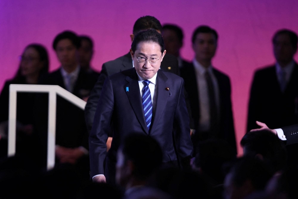 Prime Minister Fumio Kishida, who serves concurrently as president of the ruling Liberal Democratic Party, attends the party's convention on March 17 in Tokyo. 
