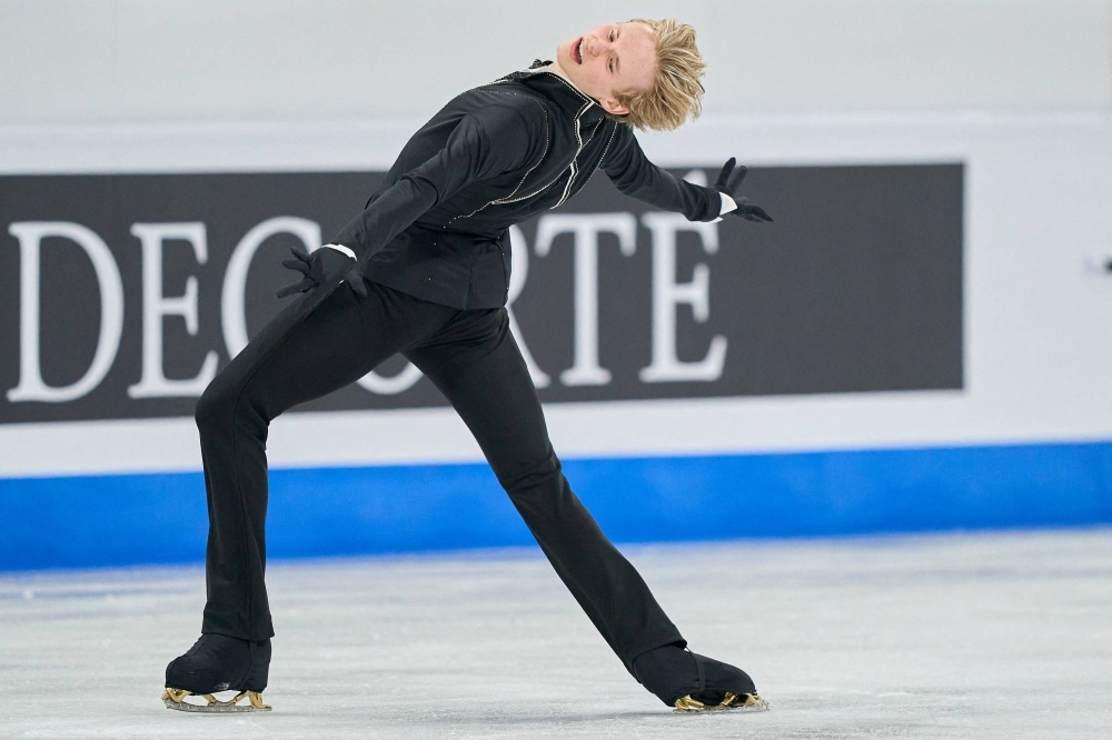 American Ilia Malinin skates in the men's free program during the World Figure Skating Championships in Montreal on Saturday. 