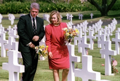 Then U.S. President Bill Clinton and first lady Hillary Clinton tour the American Cemetery in Manila in November 1994, two years before the alleged assassination attempt. 