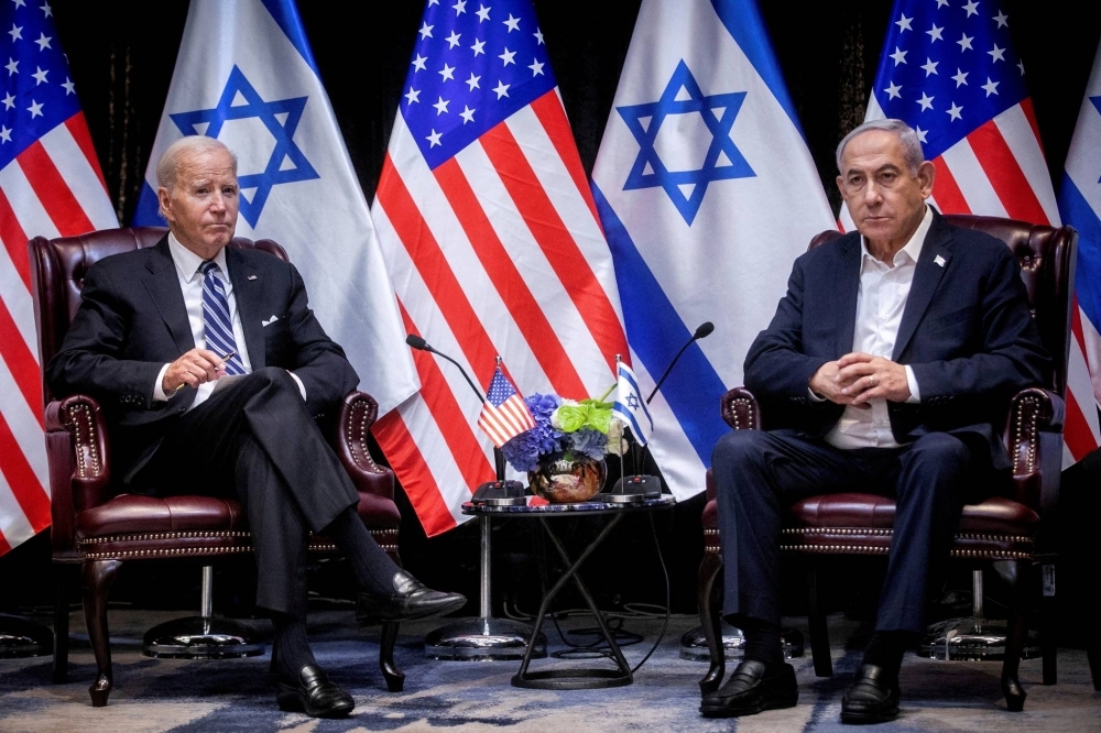 U.S. President Joe Biden and Israeli Prime Minister Benjamin Netanyahu in Tel Aviv in October 2023.