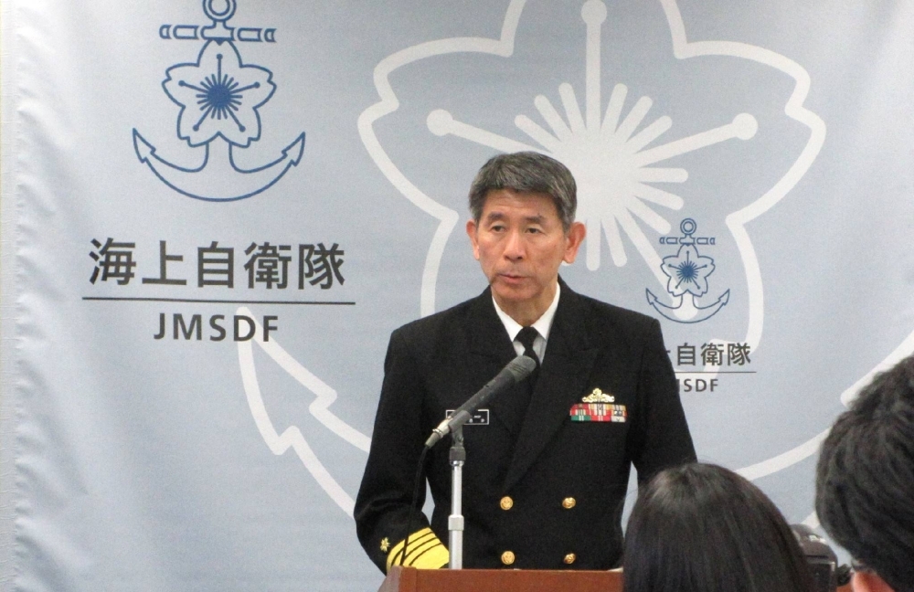 Maritime Self-Defense Force Chief of Staff Adm. Ryo Sakai during a news conference at the Defense Ministry on Tuesday