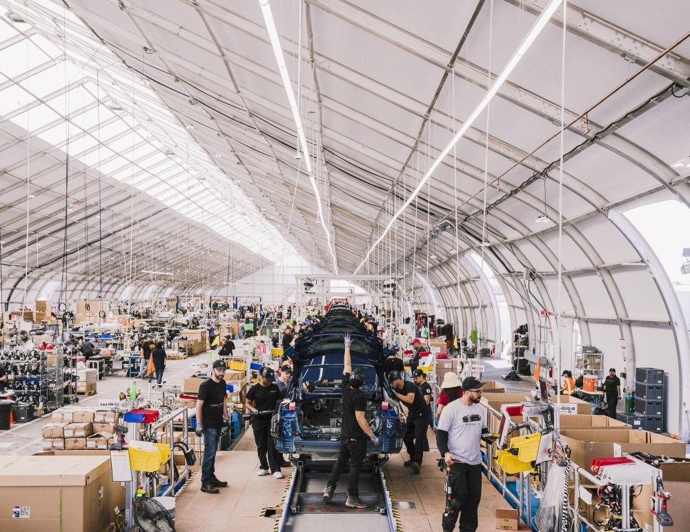 Tesla Model 3 assembly line at Tesla's factory in Fremont, California, in 2018. Before the Shanghai plant opened, Fremont was Tesla’s principal factory. 