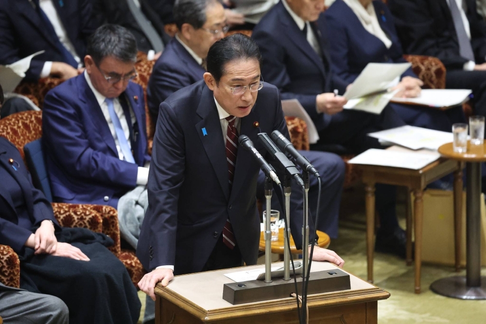 Prime Minister Fumio Kishida attends an Upper House Budget Committee session on Thursday.