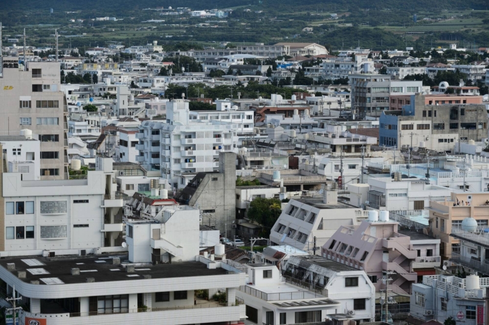 Commercial and residential buildings are seen on Ishigaki Island, in Okinawa Prefecture.