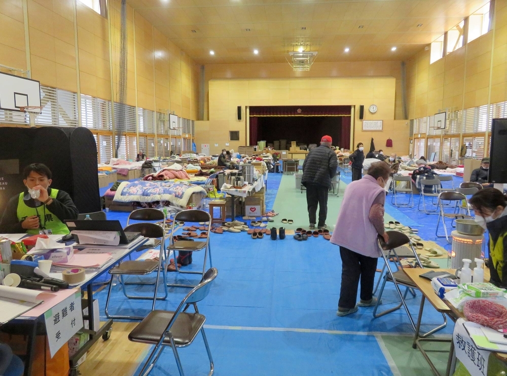 Residents take refuge at an evacuation center in Suzu, Ishikawa Prefecture. 