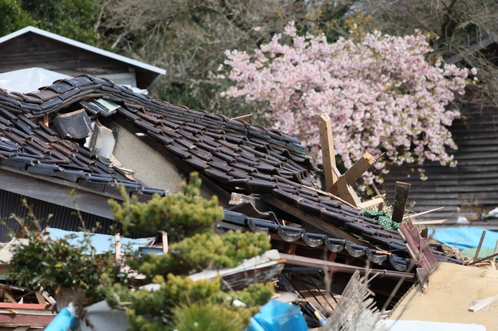Tsunami-hit houses in Noto, Ishikawa Prefecture, on Sunday
