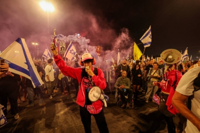 Anti-government protesters launch a prolonged demonstration against Israeli Prime Minister Benjamin Netanyahu's government in front of the Knesset, the Israeli parliament, in Jerusalem on Sunday.