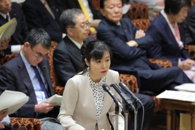 Ayuko Kato, minister for policies related to children, speaks at a parliament session on Monday.
