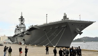 The Maritime Self-Defense Force's Izumo destroyer docked in Yokosuka, Kanagawa Prefecture, in November 2021 | Pool / via Jiji
